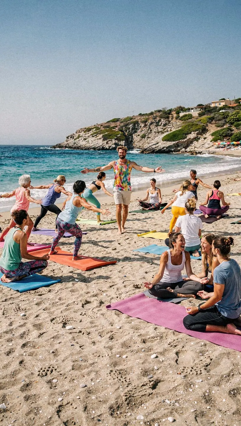 Un insegnante di yoga che guida una lezione, mostrando posizioni di equilibrio e flessibilità.